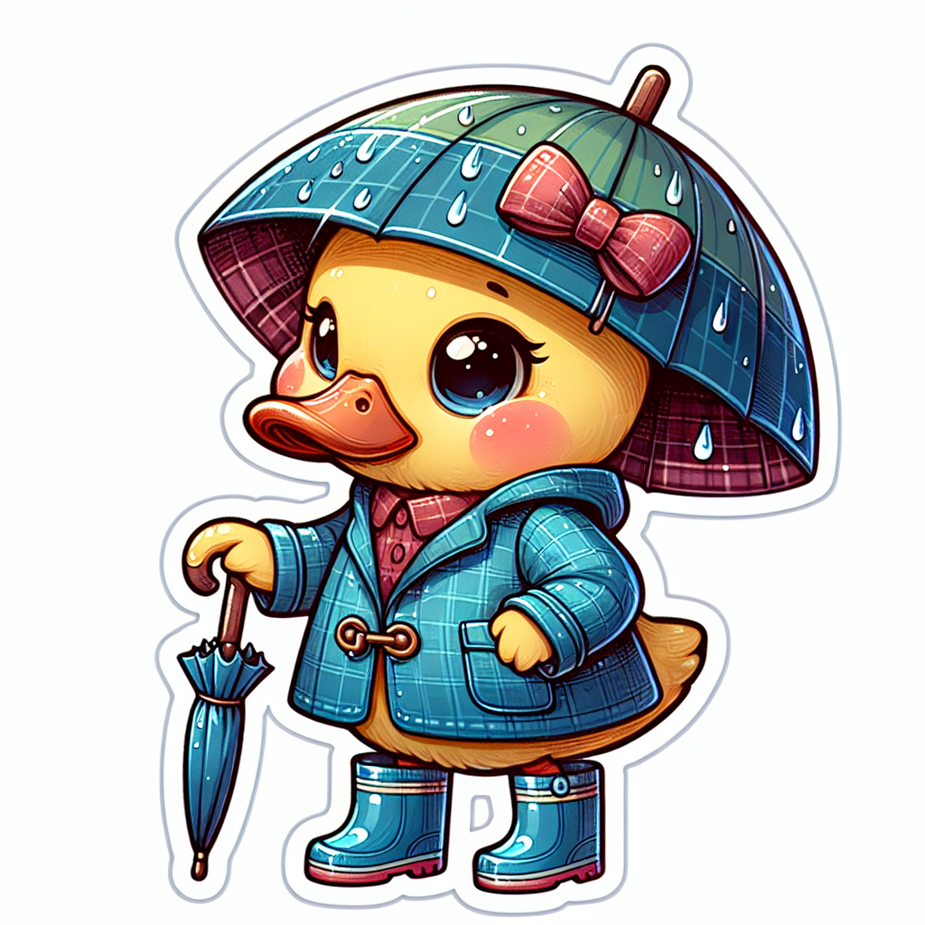 sticker-A duck with an umbrella, rain boots, and a cute raincoat-cute stickers-1733095423160